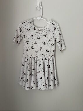 Dot Dot Smile White Dress with Black Panda Faces and Blue Dots